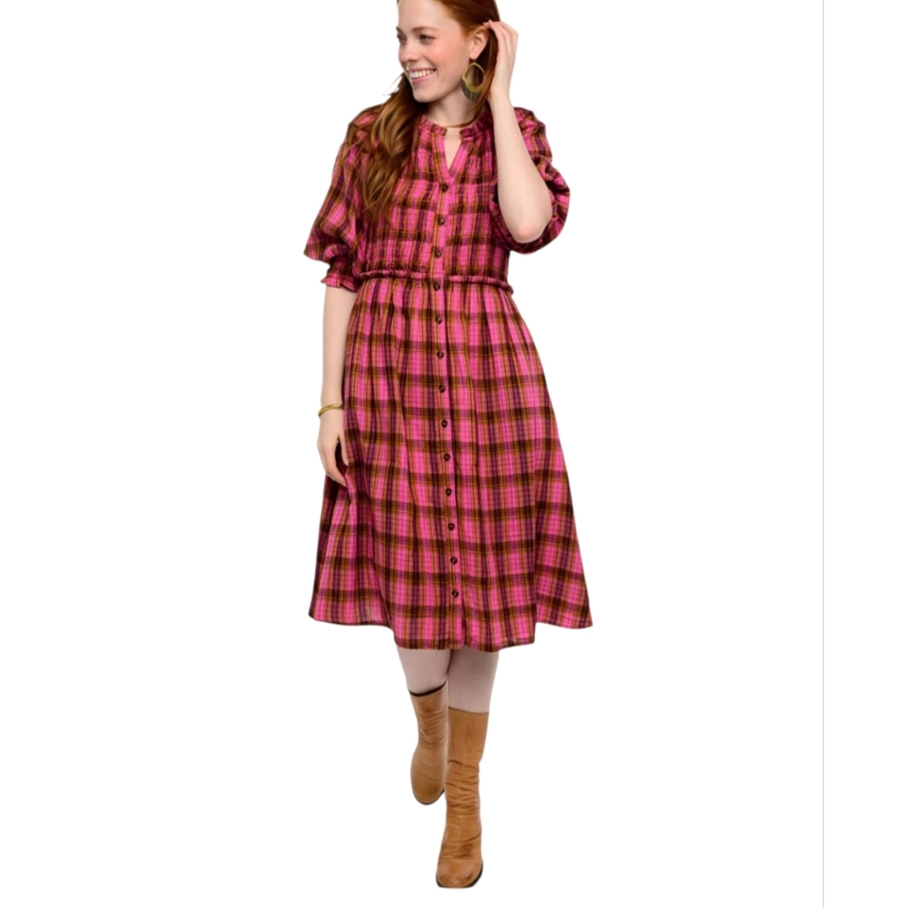 Uncle Frank By Ivy Jane Anthropologie Plaid Smocked Cottagecore Dress Sz S